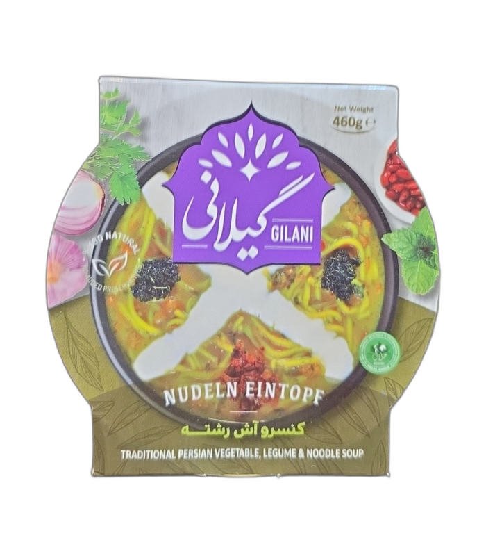 Gilani Ash Reshteh Persian Noodle Soup 460g Gilani Ash Reshteh Persian Noodle Soup 460g container